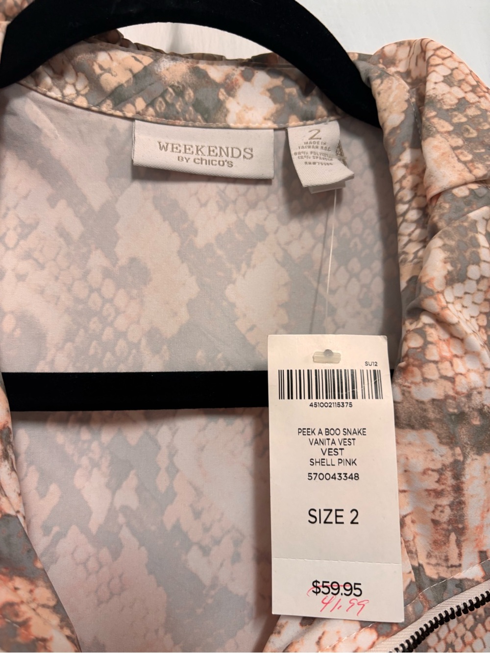 Chico's Peach and Gray Snake-Print Hooded Zip Vest - Picture 8 of 9